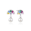 S925 prata esterlina cor cristal elegante em forma de leque elemento de design pérola brincos elegantes