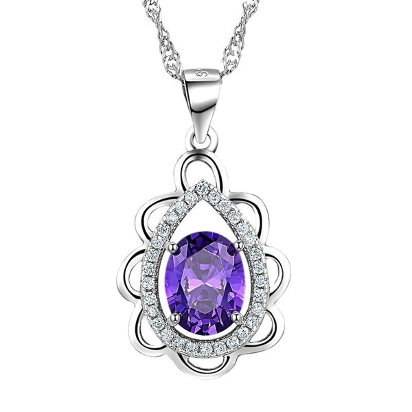 s925 sterling silver inlaid zircon pendant exquisite fashion advanced deep purple zircon pendant necklace