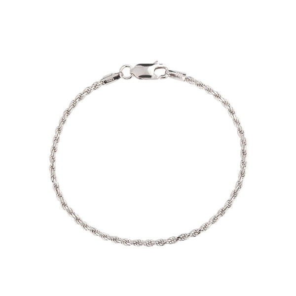 Pulseira de corda de cânhamo de 2 mm de prata esterlina s925, joias populares europeias e americanas transfronteiriças, personalizadas, hip-hop, corda torcida, joias de mão de casal