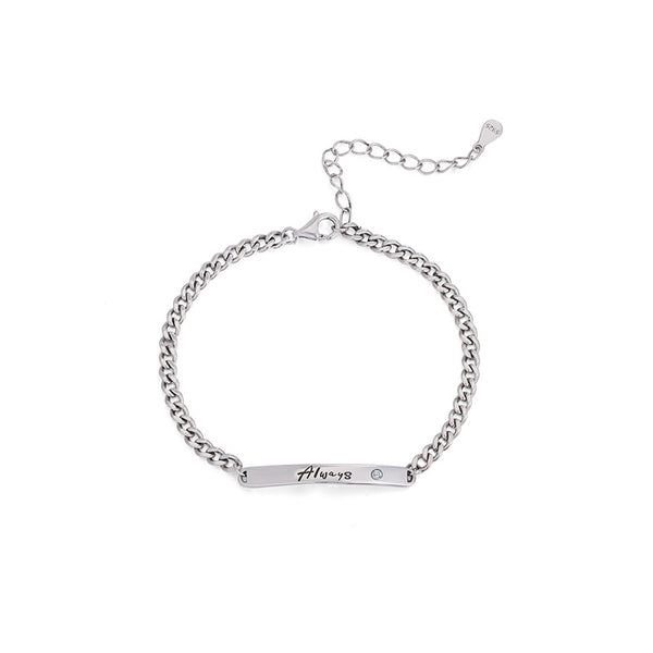 S925 prata esterlina sempre design mão jóias hip-hop tendência moda personalidade romântico casal estilo pulseira