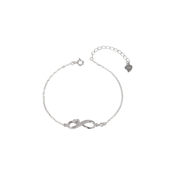 s925 sterling silver 8-shaped bracelet, love heart embellished with digital elements, light luxury niche design hand jewelry